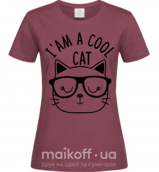 Жіноча футболка I am a cool cat Бордовий фото