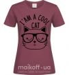 Женская футболка I am a cool cat Бордовый фото