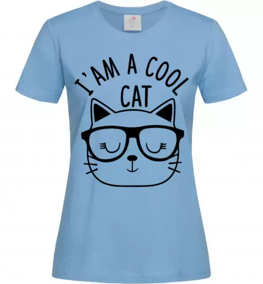 Жіноча футболка I am a cool cat Блакитний фото