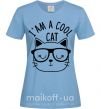 Жіноча футболка I am a cool cat Блакитний фото