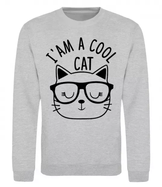 Світшот I am a cool cat Сірий меланж фото