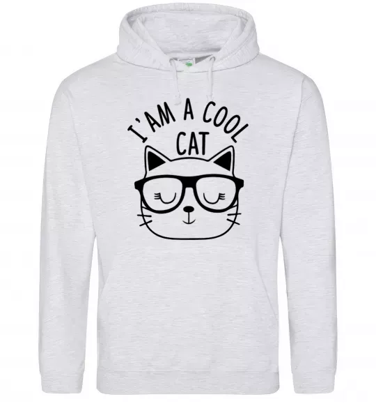 Мужская толстовка (худи) I am a cool cat Серый меланж фото