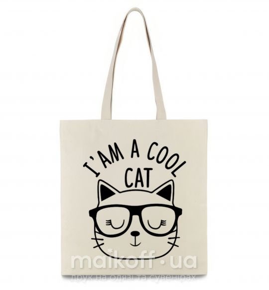 Еко-сумка I am a cool cat Бежевий фото