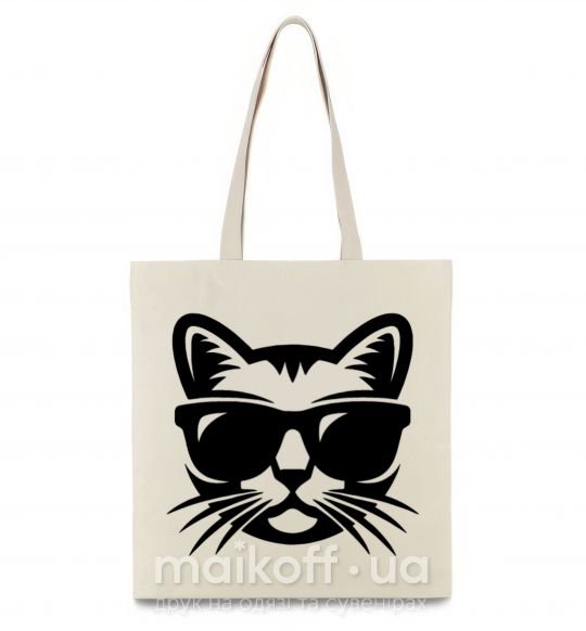 Эко-сумка Кот в очках Бежевый фото