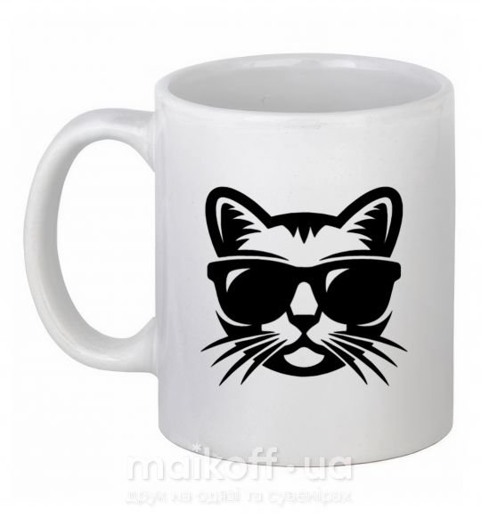 Чашка керамічна Кот в очках Білий фото