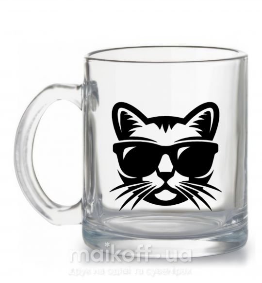 Чашка скляна Кот в очках Прозорий фото