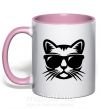 Чашка з кольоровою ручкою Кот в очках Ніжно рожевий фото
