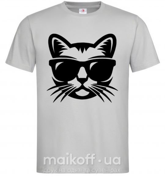 Чоловіча футболка Кот в очках Сірий фото