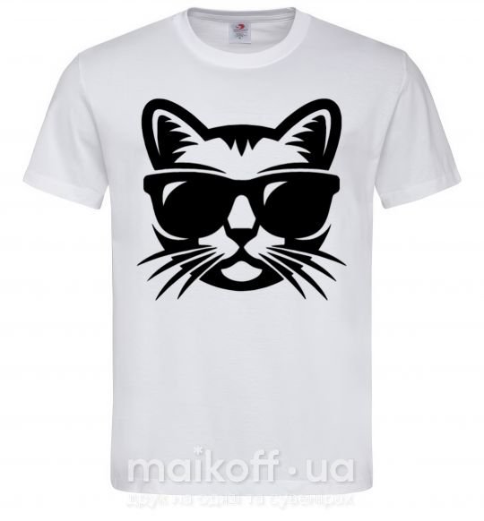 Мужская футболка Кот в очках Белый фото