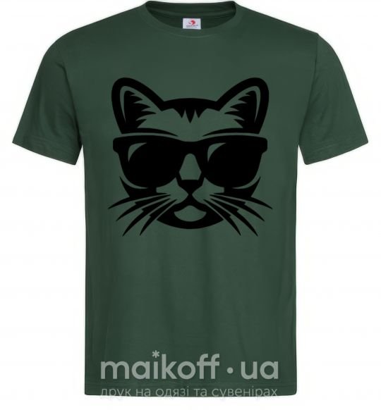 Мужская футболка Кот в очках Темно-зеленый фото