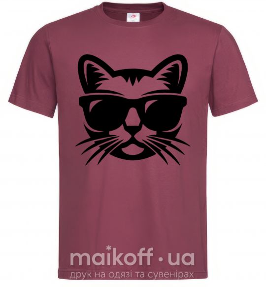 Мужская футболка Кот в очках Бордовый фото