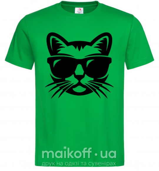Мужская футболка Кот в очках Зеленый фото