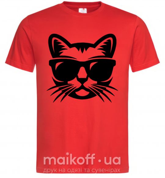 Мужская футболка Кот в очках Красный фото