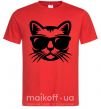 Мужская футболка Кот в очках Красный фото
