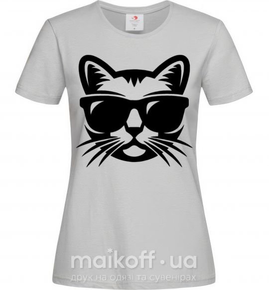 Жіноча футболка Кот в очках Сірий фото