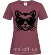 Женская футболка Кот в очках Бордовый фото