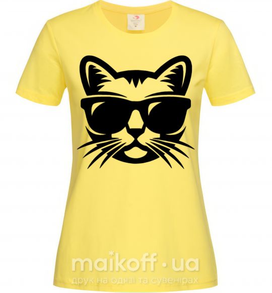 Жіноча футболка Кот в очках Лимонний фото