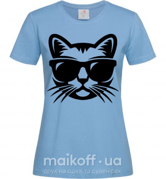 Жіноча футболка Кот в очках Блакитний фото