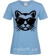 Женская футболка Кот в очках Голубой фото