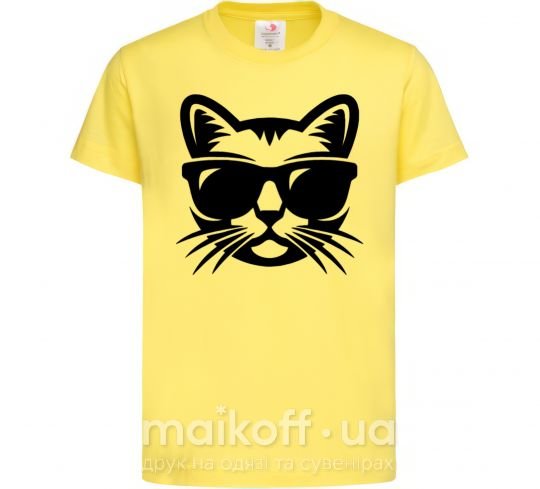 Дитяча футболка Кот в очках Лимонний фото