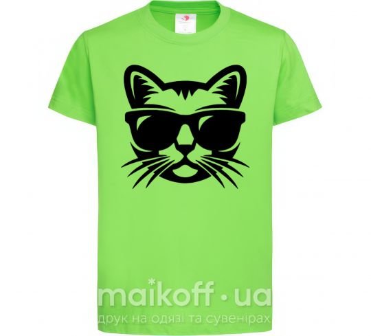 Детская футболка Кот в очках Лаймовый фото