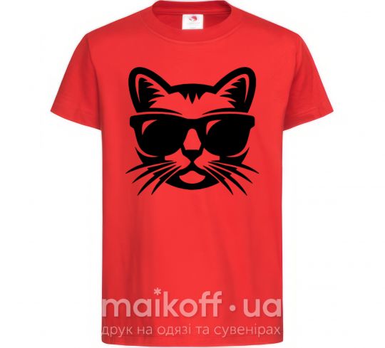 Детская футболка Кот в очках Красный фото