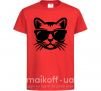 Детская футболка Кот в очках Красный фото