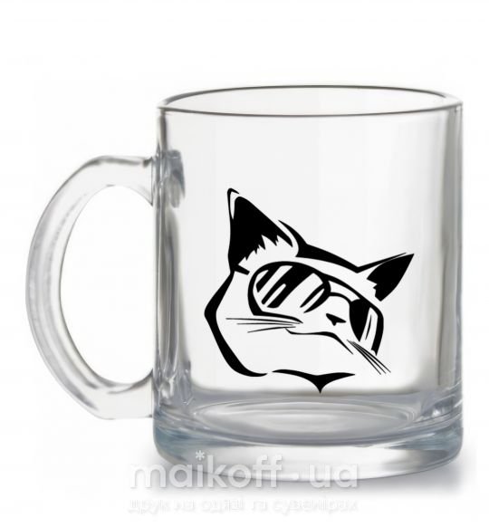 Чашка стеклянная Крутой кот Прозрачный фото