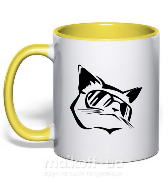 Чашка с цветной ручкой Крутой кот Солнечно желтый фото
