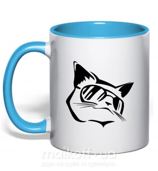 Чашка з кольоровою ручкою Крутой кот Блакитний фото
