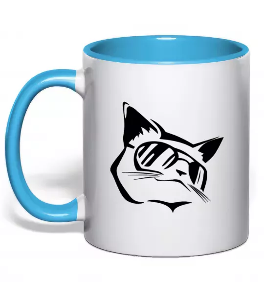 Чашка з кольоровою ручкою Крутий кіт Блакитний фото