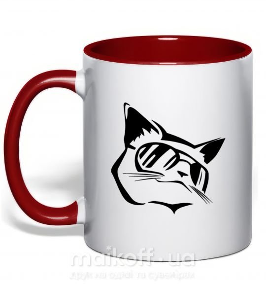 Чашка з кольоровою ручкою Крутой кот Червоний фото