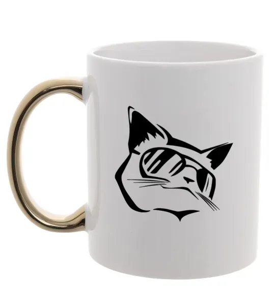 Чашка з кольоровою ручкою Крутий кіт Золото фото