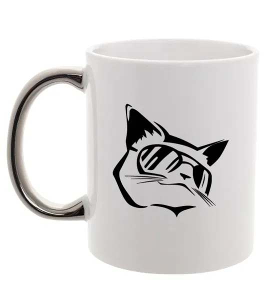 Чашка з кольоровою ручкою Крутий кіт Срібло фото