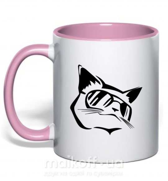 Чашка с цветной ручкой Крутой кот Нежно розовый фото