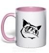 Чашка с цветной ручкой Крутой кот Нежно розовый фото