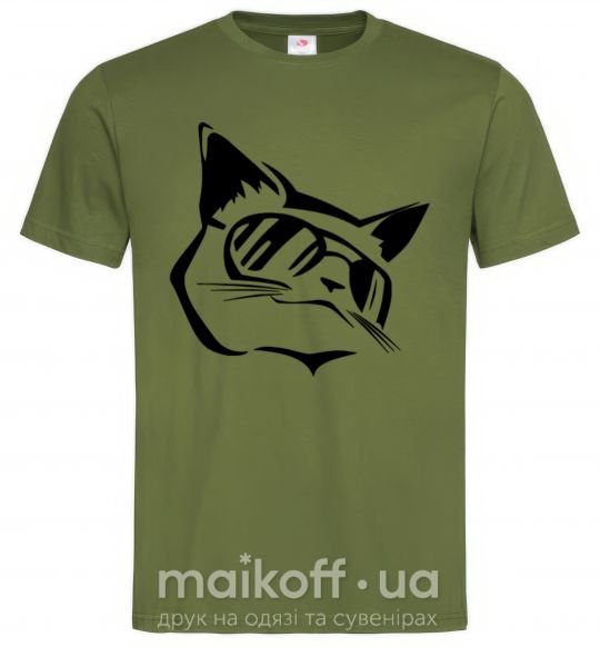 Мужская футболка Крутой кот Оливковый фото