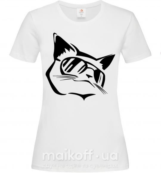 Женская футболка Крутой кот Белый фото