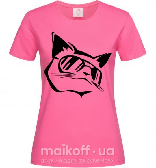 Женская футболка Крутой кот Ярко-розовый фото