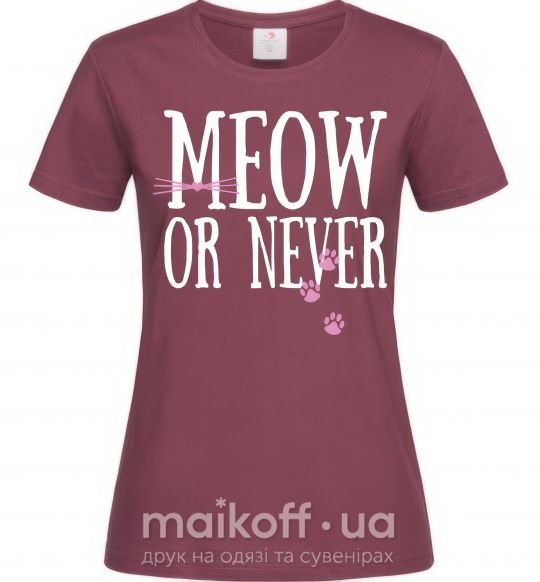 Жіноча футболка Meow or never Бордовий фото