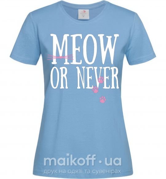 Жіноча футболка Meow or never Блакитний фото