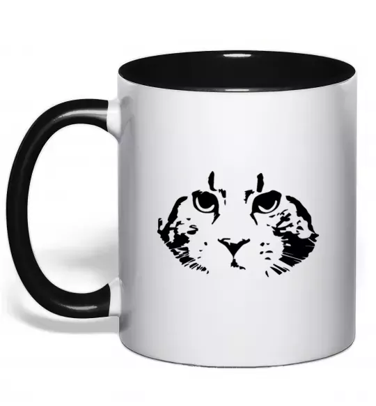 Чашка з кольоровою ручкою Cat portrait Чорний фото