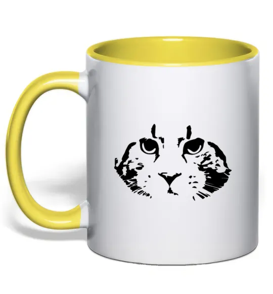 Чашка з кольоровою ручкою Cat portrait Лимонний фото