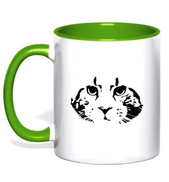 Чашка з кольоровою ручкою Cat portrait Лаймовий фото