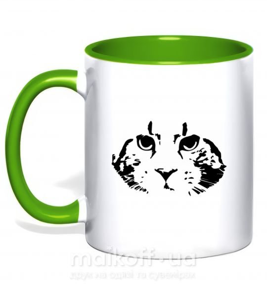 Чашка с цветной ручкой Cat portrait Зеленый фото