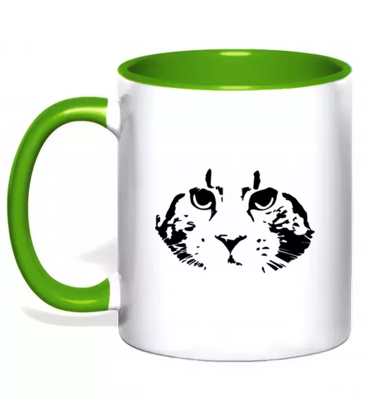 Чашка з кольоровою ручкою Cat portrait Зелений фото
