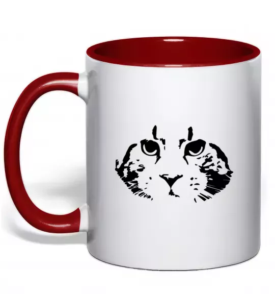 Чашка з кольоровою ручкою Cat portrait Червоний фото