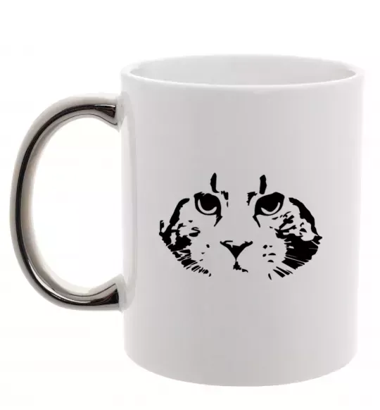 Чашка з кольоровою ручкою Cat portrait Срібло фото