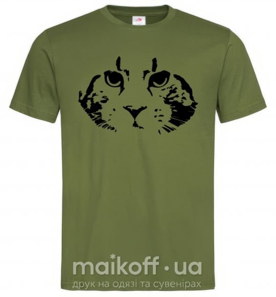 Мужская футболка Cat portrait Оливковый фото