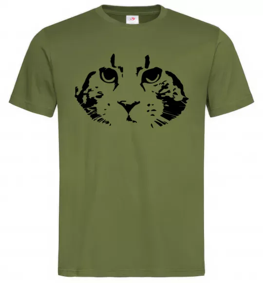 Мужская футболка Cat portrait Оливковый фото